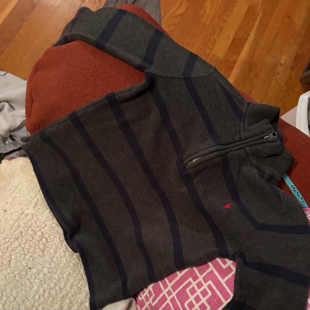 Striped Gray and Blue Quarter-Zip Sweater polo little boys